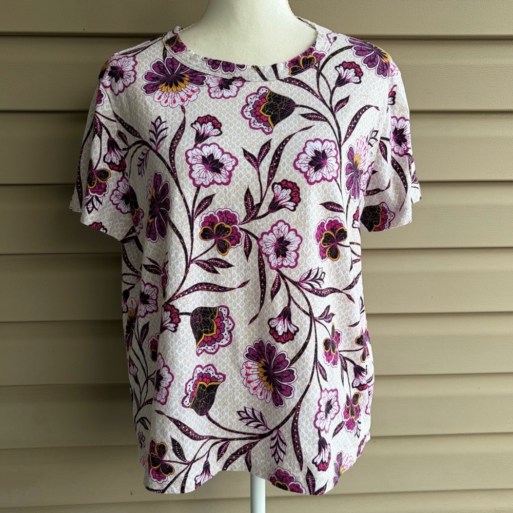 •LOFT• Floral Short Sleeve Knit Blouse – Size XL